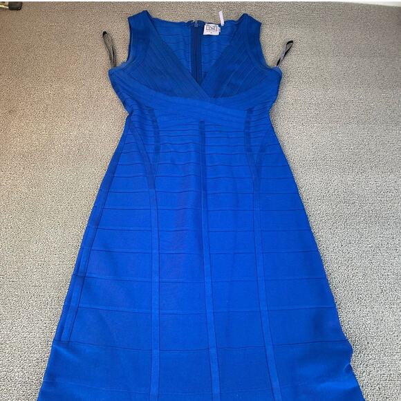 Hervé Léger Women's Medium Blue V Neck Dress Gown - Picture 13 of 16